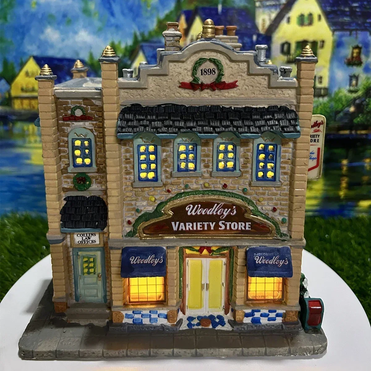 Lemax Creative Ceramic Painted Night Lamp House Miniature Version of European Building Home Furnishing Living Room Ornament Gift