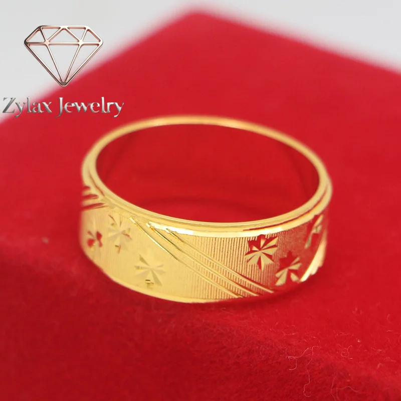 Zylax Jewelry Luxury 24K 9999 Pure Gold real gold Men's and Women's Couple Ring Pattern Ring