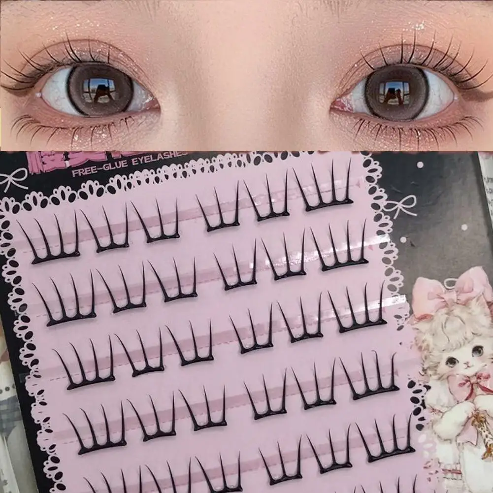 Selbstklebende segmentierte Comic-Falsche Wimpern, kein Kleber erforderlich, einzelne Wimpern, Cluster, natürliche koreanische Idol-Manga-Wimpernverlängerung