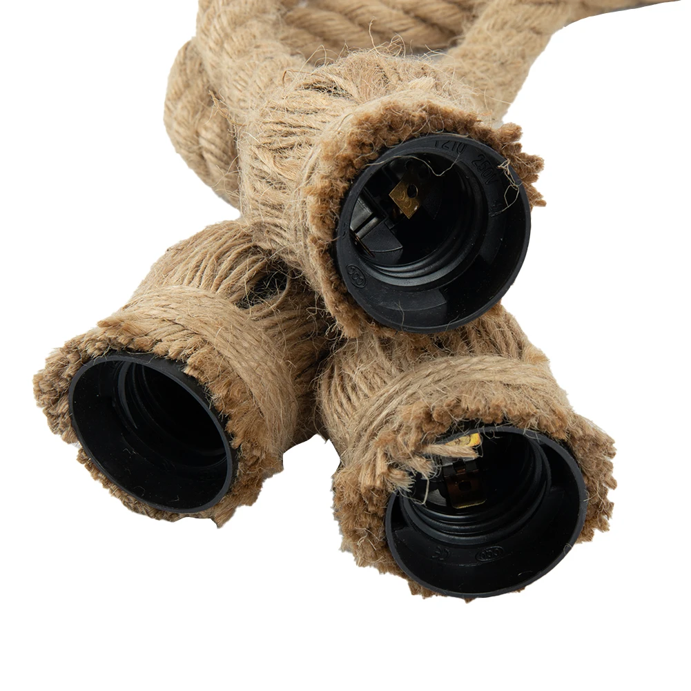 

Hand Woven Industrial Chandelier Three Head Pendant Light Fixture Earth Yellow E27 Lamp Holder Crafted with Excellent Hemp Rope