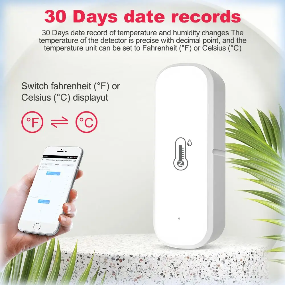 ZigBee Tuya WiFi Temperature And Humidity Sensor Indoor Humidity Sensor Battery Powered APP Monitoring Support Alexa Google Home