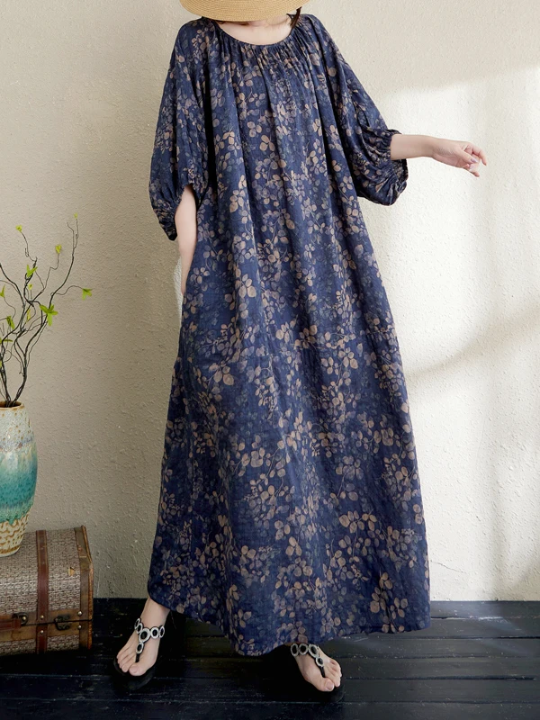 

Большой размер с художественным хлопковым льняным принтом Dr Loose Meat Concealing Slimming Holiday Sle Robe Длинная юбка для поездок на работу Sle Lante...