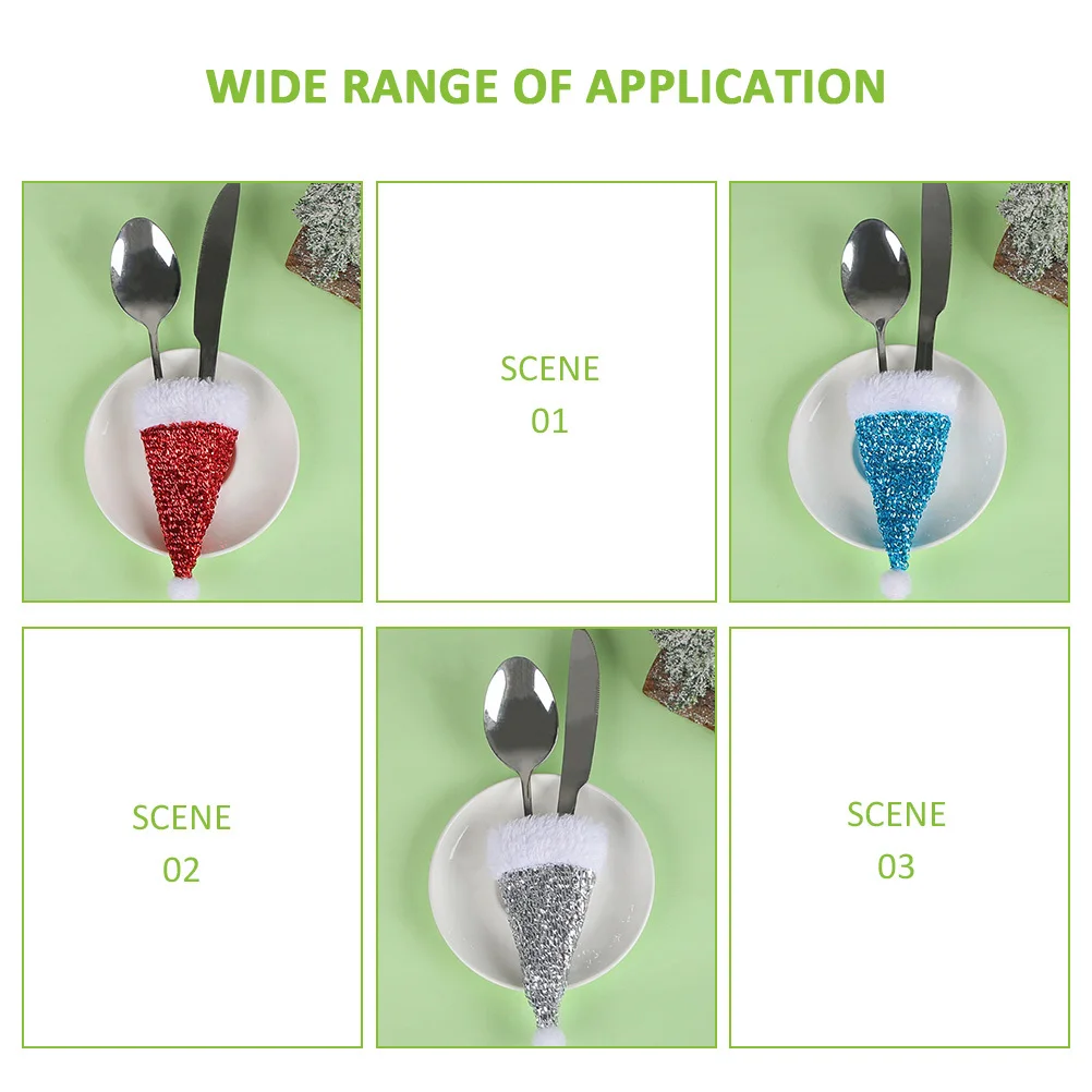 

5Pcs Small Christmas Hat Silverware Holders Cutlery Caps Holiday Table Centerpiece Christmas Party Decoration Cutlery Cap Decor