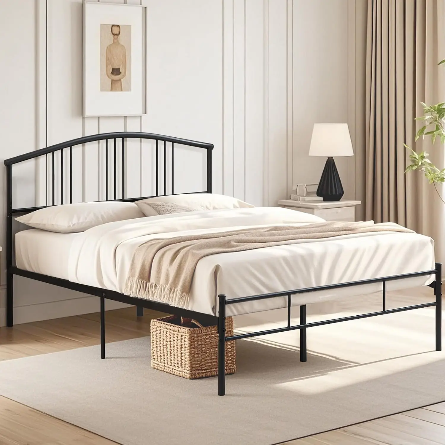 

VECELO 14 inch Queen Bed Frame Metal Platform Mattress Foundation with headboard Footboard Steel Slat Support/No Box Spring