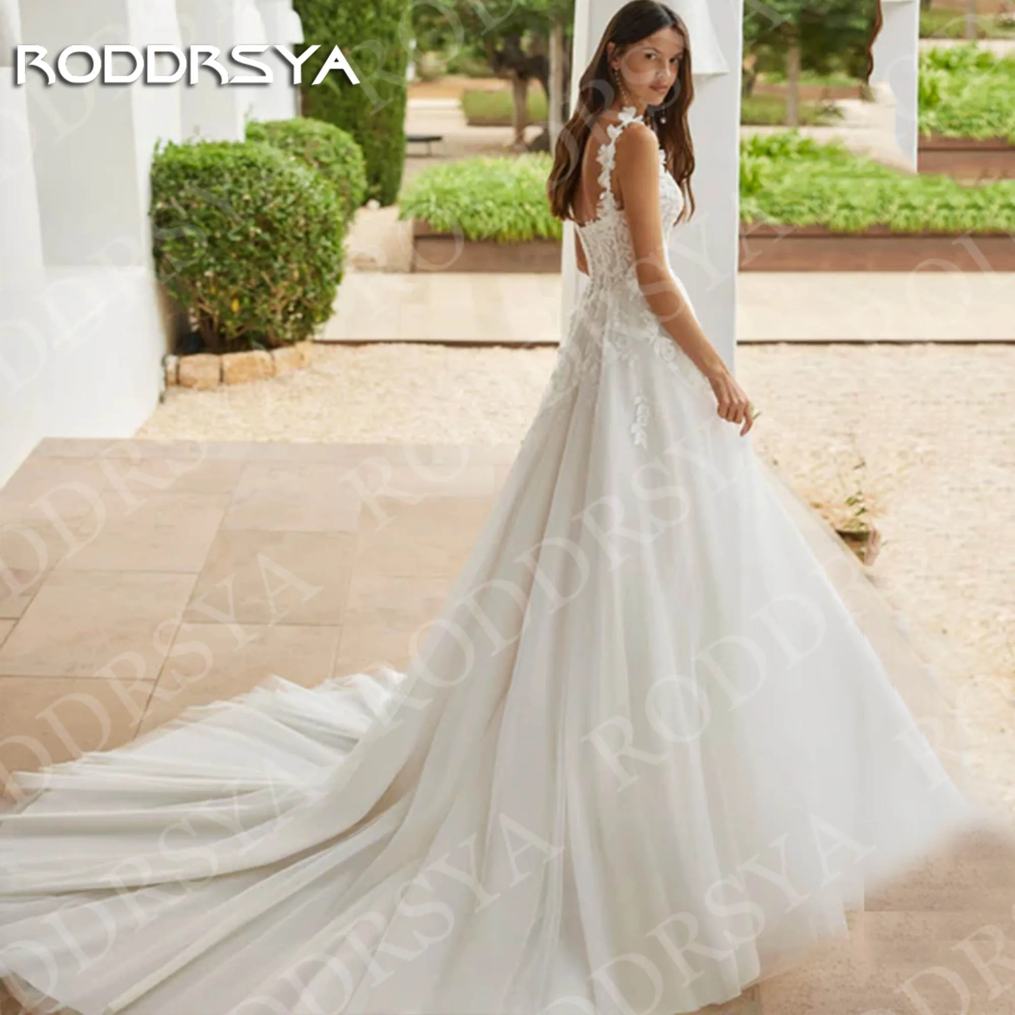 RODDRSYA Square Neck A Line Wedding Dress Tulle Lace Spaghetti Strap Bridal Dresses Appliques Customized Vestidos De Novia 2026