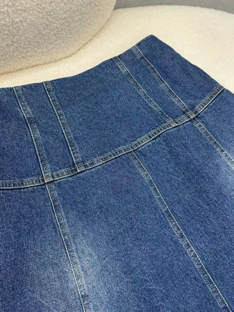 Jupe trapèze longue en denim bleu pour femme, jupe haute, tempérament, balançoire sauvage, nouvelle mode, automne et hiver 2024