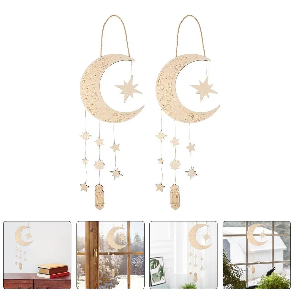 2 Pcs Moon Wooden Sign Pendant Decorations for Party Star and Ornaments Festival DIY Crafts