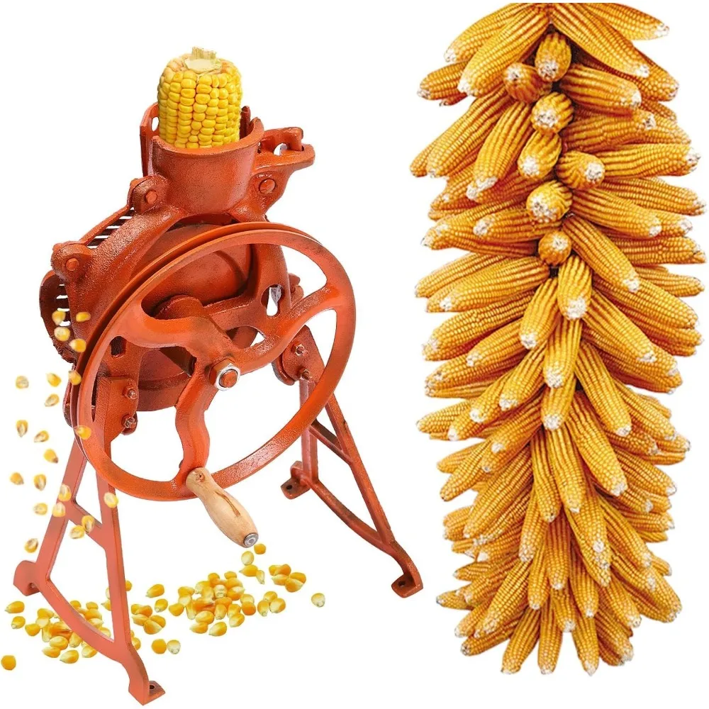 Manual Corn Sheller 2-in-1,Heavy Duty Maize Thresher with Hand Crank,Corn Stripper Tool for Farm and Home Use,Orange