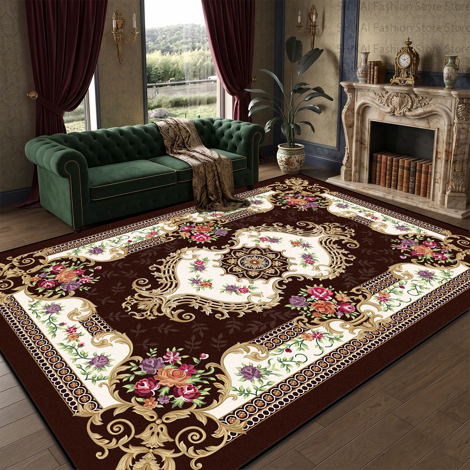 Carpet Rococo Red French Rococo Flower Style Living Room Carpet Large Area Non-slip ...