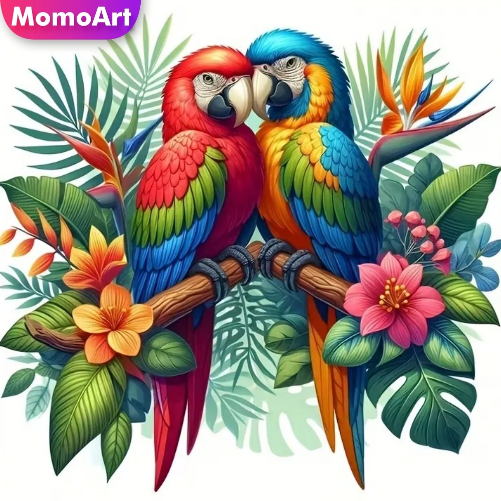 Momoart 5D DIY Diamant-Stickerei Papagei, geeignet für Anfänger, Malerei, Vogel, Tier, Diamant-Mosaik, Blumen-Sets, einzigartiges Geschenk