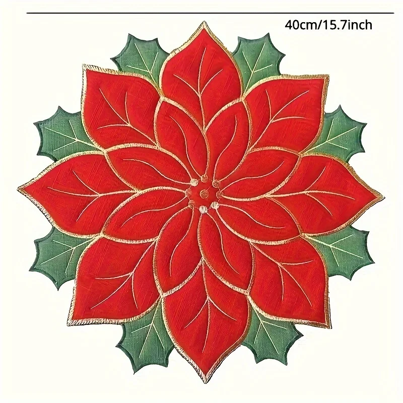 4 قطعة عيد الميلاد المطرزة الجدول العلم مفرش المائدة مكتب عداء غطاء أطباق مستديرة لوحة القماش تحديد الموقع عيد الميلاد طاولة طعام ديكور #4