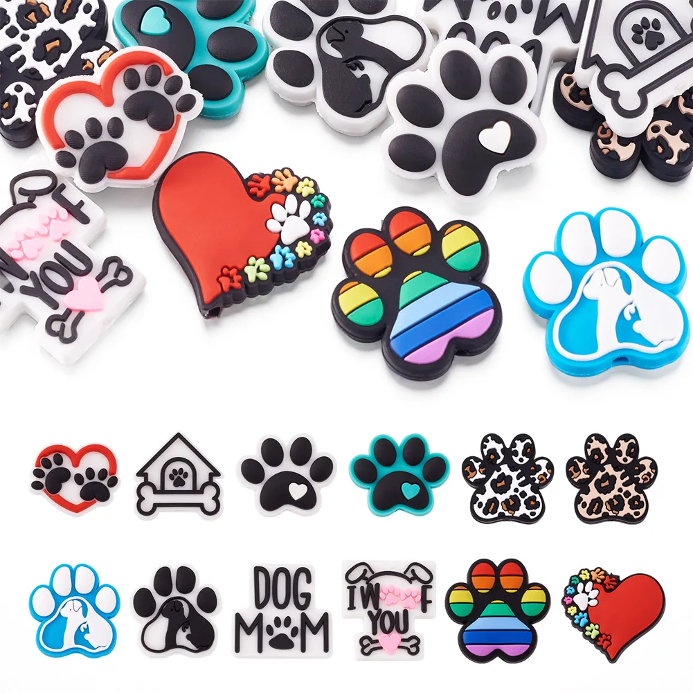 

Dog Paw Print Silicone Beads Adorable Pet Pattern Irregular Shape Pendant Mix Color DIY Jewelry Making Accessories 12-18pcs