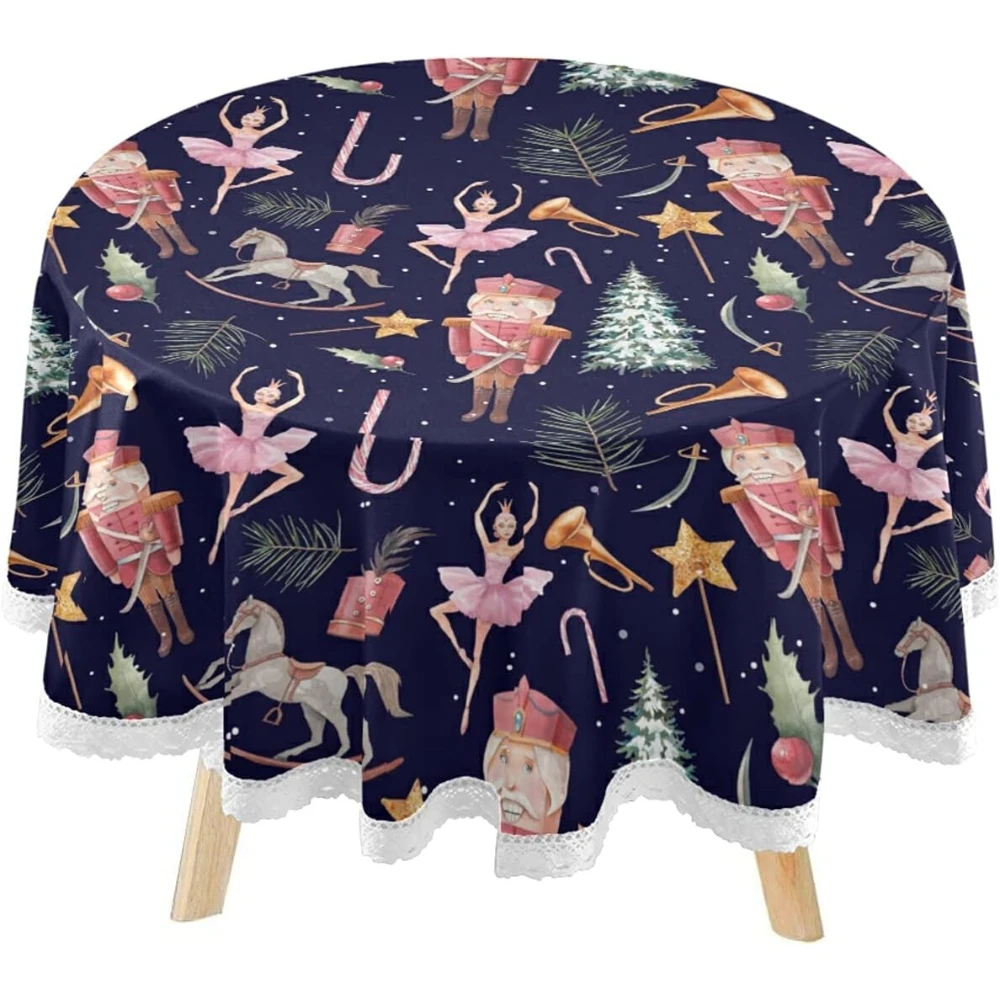 

Балетный зимний Щелкунчик, круглая скатерть, 60 дюймов, без морщин в помещении, рождественская балетная кукла, круглая кружевная крышка для стола