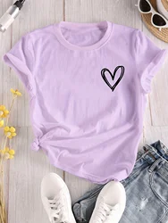 Heart Print T-Shirt, Crew Neck Short Sleeve T-Shirt, Casual Every Day Tops, Women's Clothing