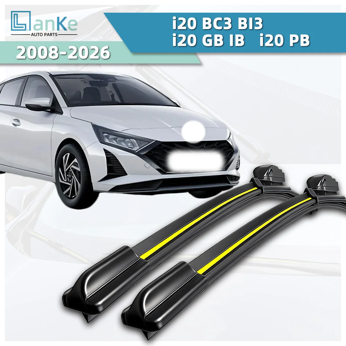 Lanke Wiper Fit For Hyundai I20 Bc3 Bi3 I20 Gb Ib I20 Pb (2008-2026) Natural Rubber Strip Boneless Silent Car Front Wiper Blade