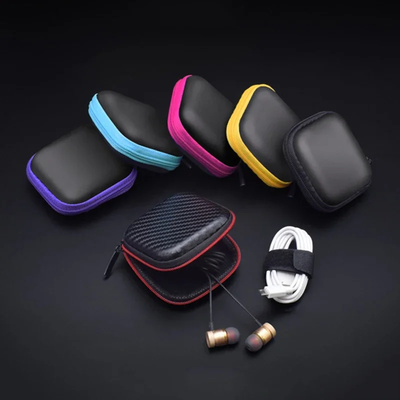 Hot Mini Zipper Hard Headphone Case Portable Earbuds Pouch Box PU Leather Earphone Storage Bag Protective USB Cable Organizer