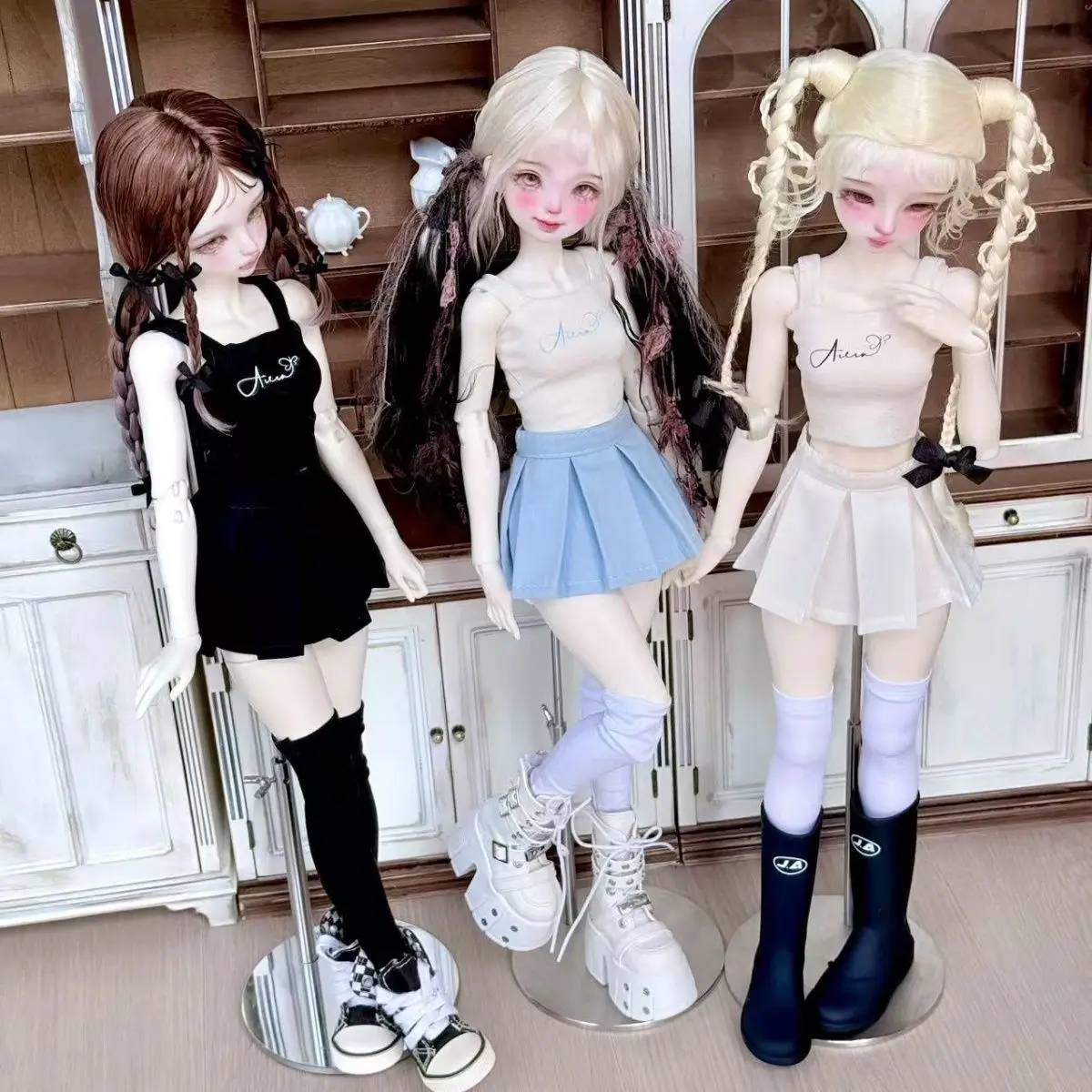 1/4 ملابس دمى ل 45 سنتيمتر Bjd دمية فتاة اللعب فستان متقلب قميص أعلى الجوارب فستان اللعب منزل إكسسوارات دمي ، لا دمية
