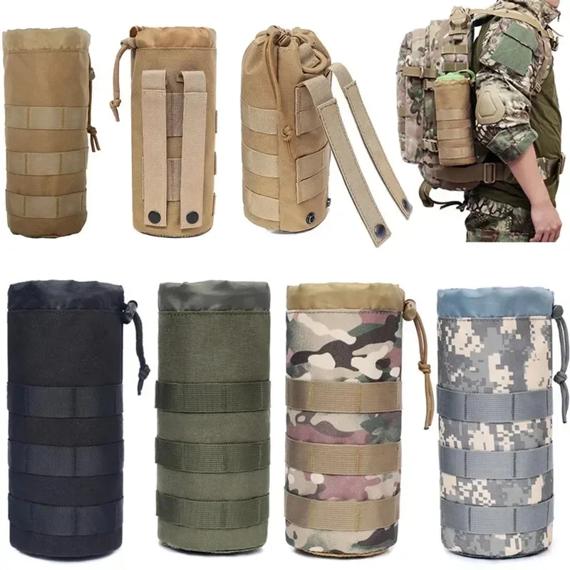 Taktische Molle-Wasserflaschentasche für Outdoor, Camo-Jagd, Camping, Wandern, Kordelzug-Halter, Multifunktionale Flaschenaufbewahrungstasche