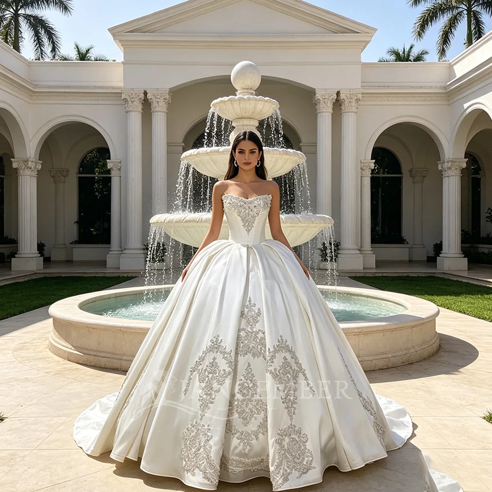 

Sparkle Beaded Wedding Dress Sleeveless Strapless Customized Bride Dresses Rhinestones Bridal Gown فساتين حفلات ال