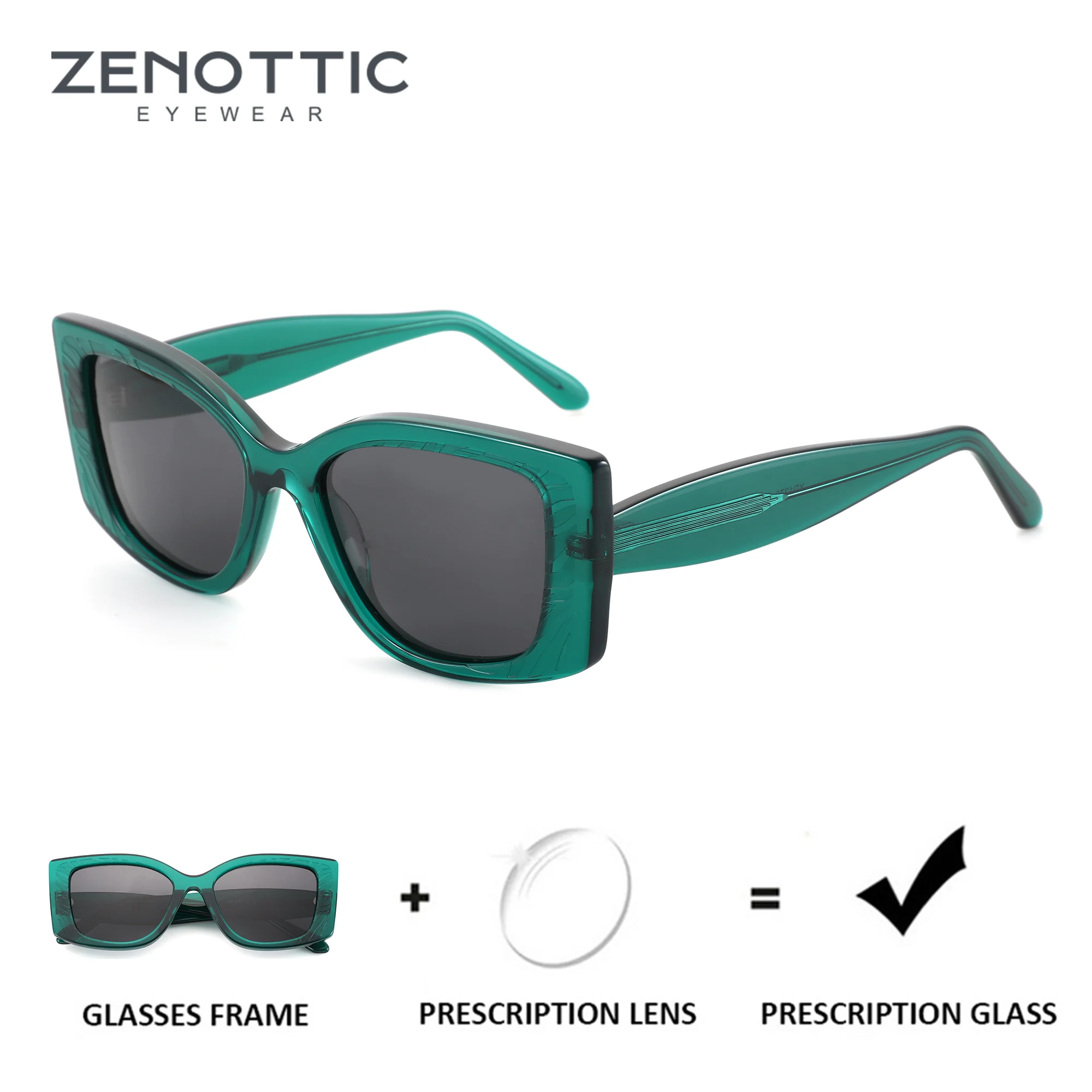 

ZENOTTIC L Size Fashion Square Acetate Prescription Sun Glasses For Women UV400 Progressive Shades Polarized Optical Sunglasses