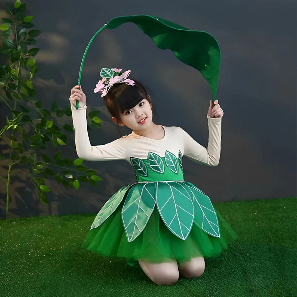 Children\'s Grass Cosplay Dance Costumes for Children\'s Day Grass Dress Girls Jasmine Green Costumes Sunflowers Puffy Gauze Skirt