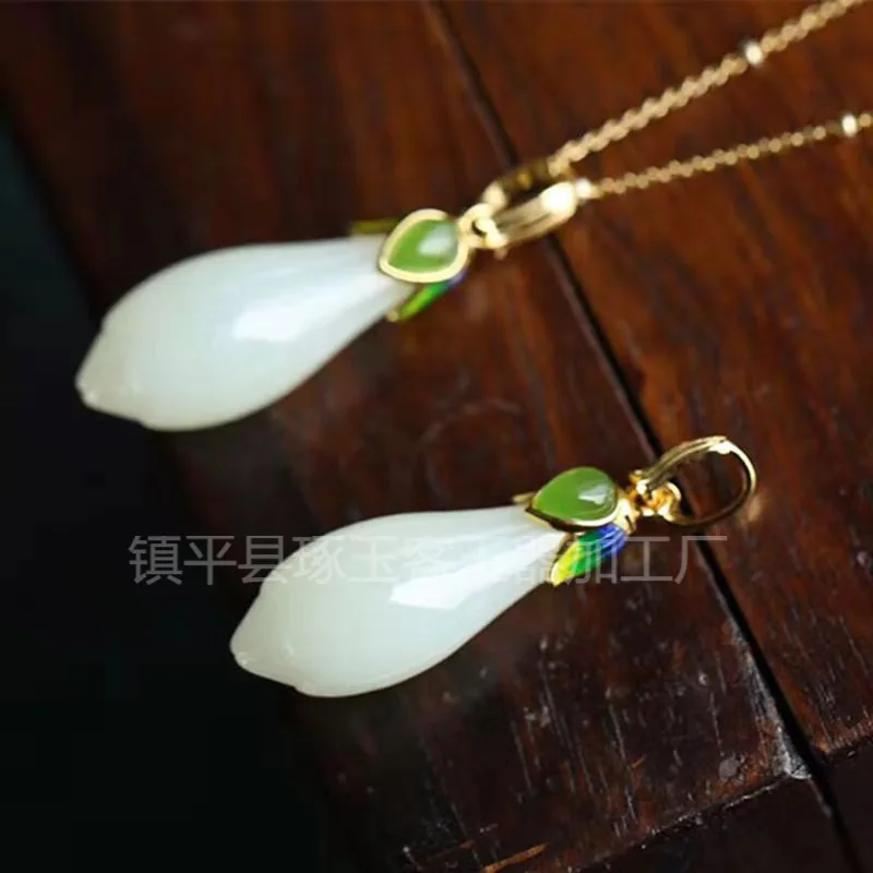 

Magnolia jade pendant vintage cloisonne jade clavicle chain