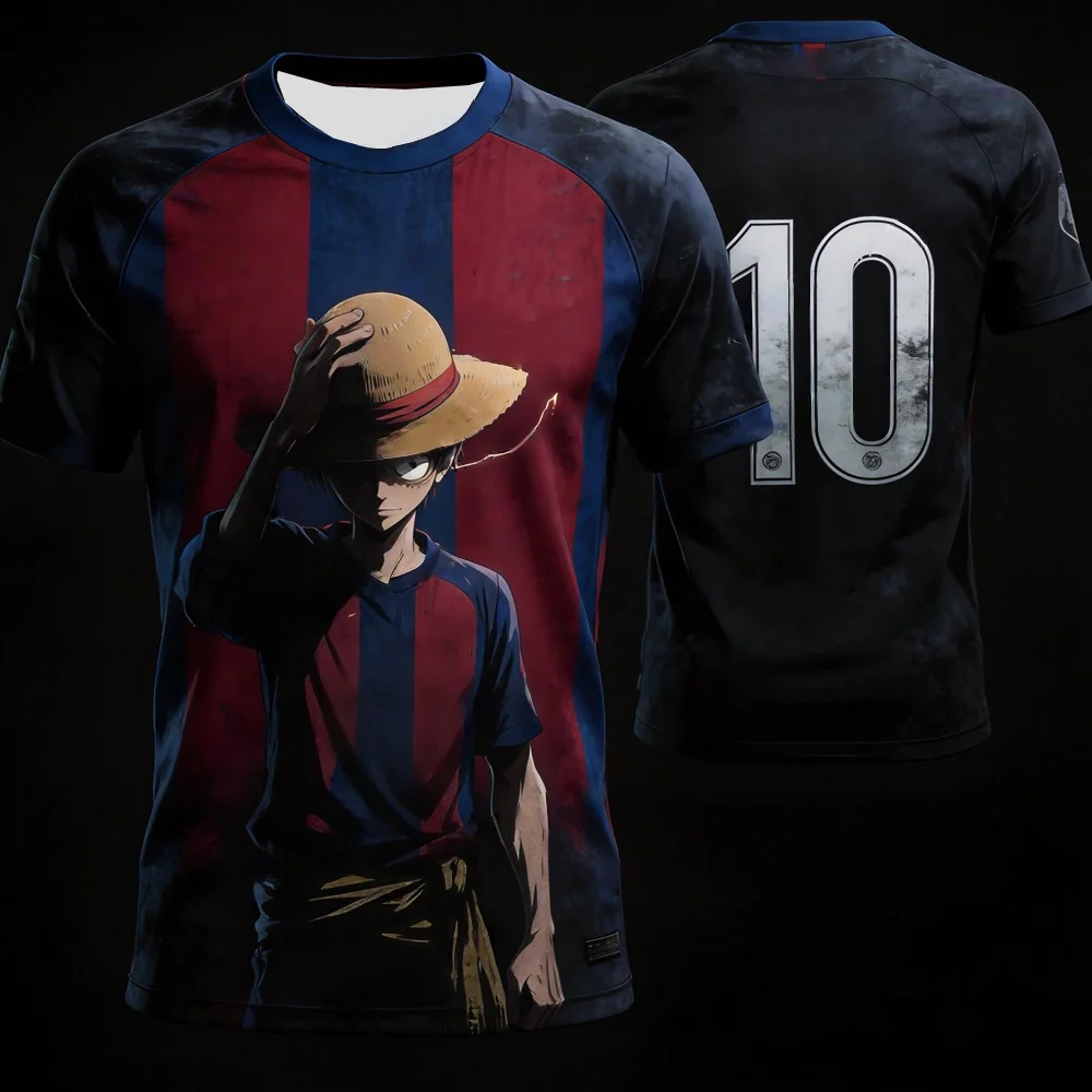Camiseta Transpirable con Estampado 3D de One Piece Luffy y el tema de Fútbol de Barcelona 10, Edición Verano 2026, para Adultos y Niños