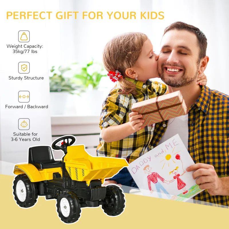 

Kids Ride On Tractor Pedal Car Manual Control Bucket Excavator Forward Backward Function Pretend Play Toy Outdoor Play Vehicle