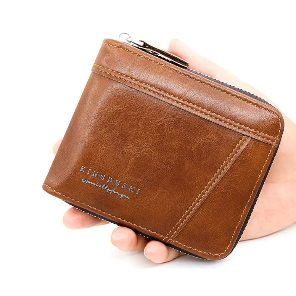 

Small Multifunctional Men's Short Wallet Pu Multiple Card Slots Male Coin Purse Zipper Retro Business Card Holder Man