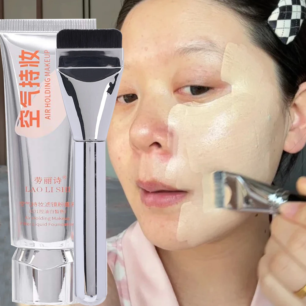 Waterproof Liquid Foundation Face Makeup Base Moisturizing Full Cover Acne Scars Concealer BB Cream with Brush Korean Cosmetics