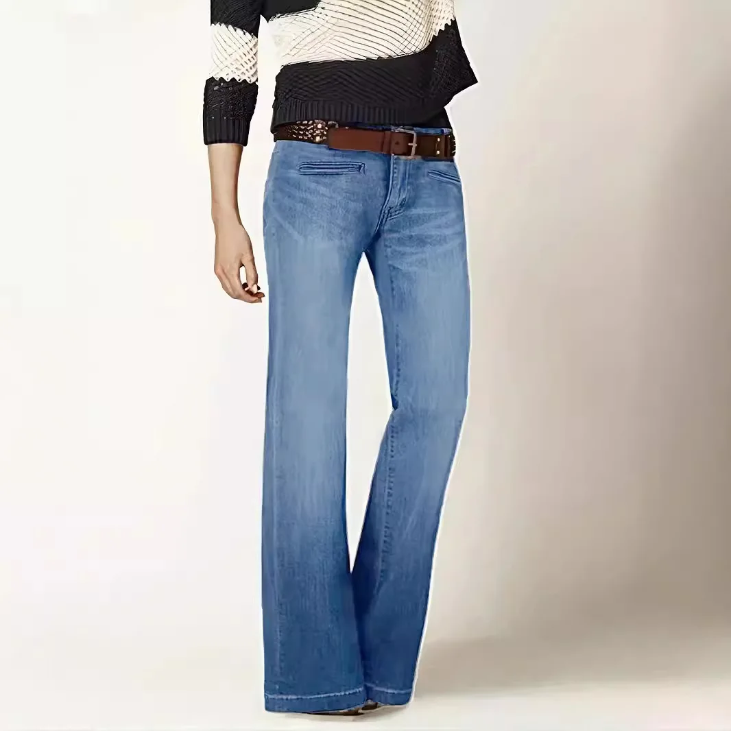 2026 European American Fashion Women's Slim Gradient Colot Simple Basic Casual Flare Denim Trousers Female Jeans Pants Clothes