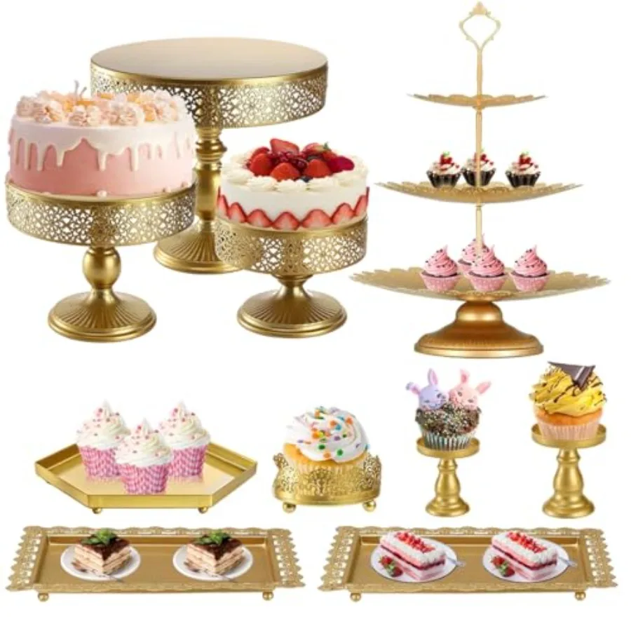 

10 Pcs Gold Cake Stand Set Metal Cupcake Holder Dessert Table Stands and Trays Pastry Candy Fruits Serving Plate Display for Ch