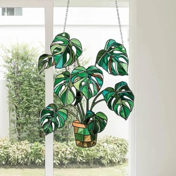 Monstera Acrylic Hanging Ornament Stained Glass Style Suncatcher Window Decoration Tropical Plant Wall Art Home Office Garden