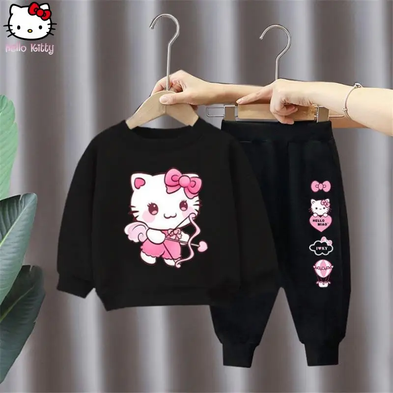 

Hello Kitty Girl T Shirt Suit Kawaii Cartoon Spring Autumn New Anime Long Sleeved Trousers Sanrio Sweatshirt Fashionable Sweet