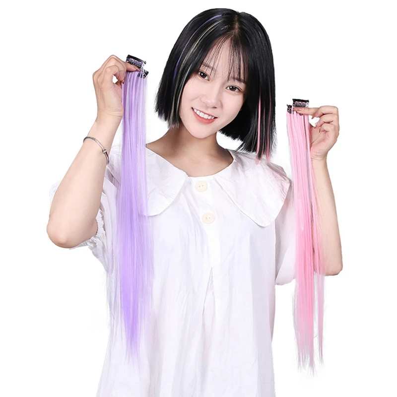 10Pc Rainbow Girl Highlighted Hair Extension Hairpin Long Straight Hair Clip Trimmable For Hair False Hair Red 3.2X55cm, Durable