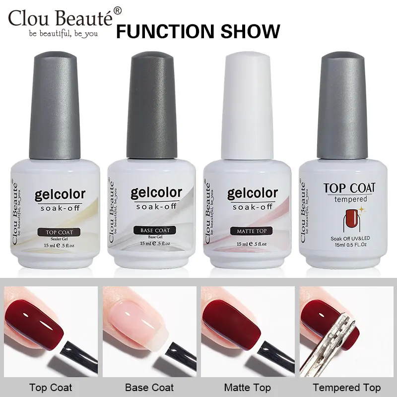 Clou Beaute 10ml/15ml Base And Tempered Top Coat Gel Nail Polish Transparent Soak Off UV Primer Gel Reinforce Nail Art Lacquer