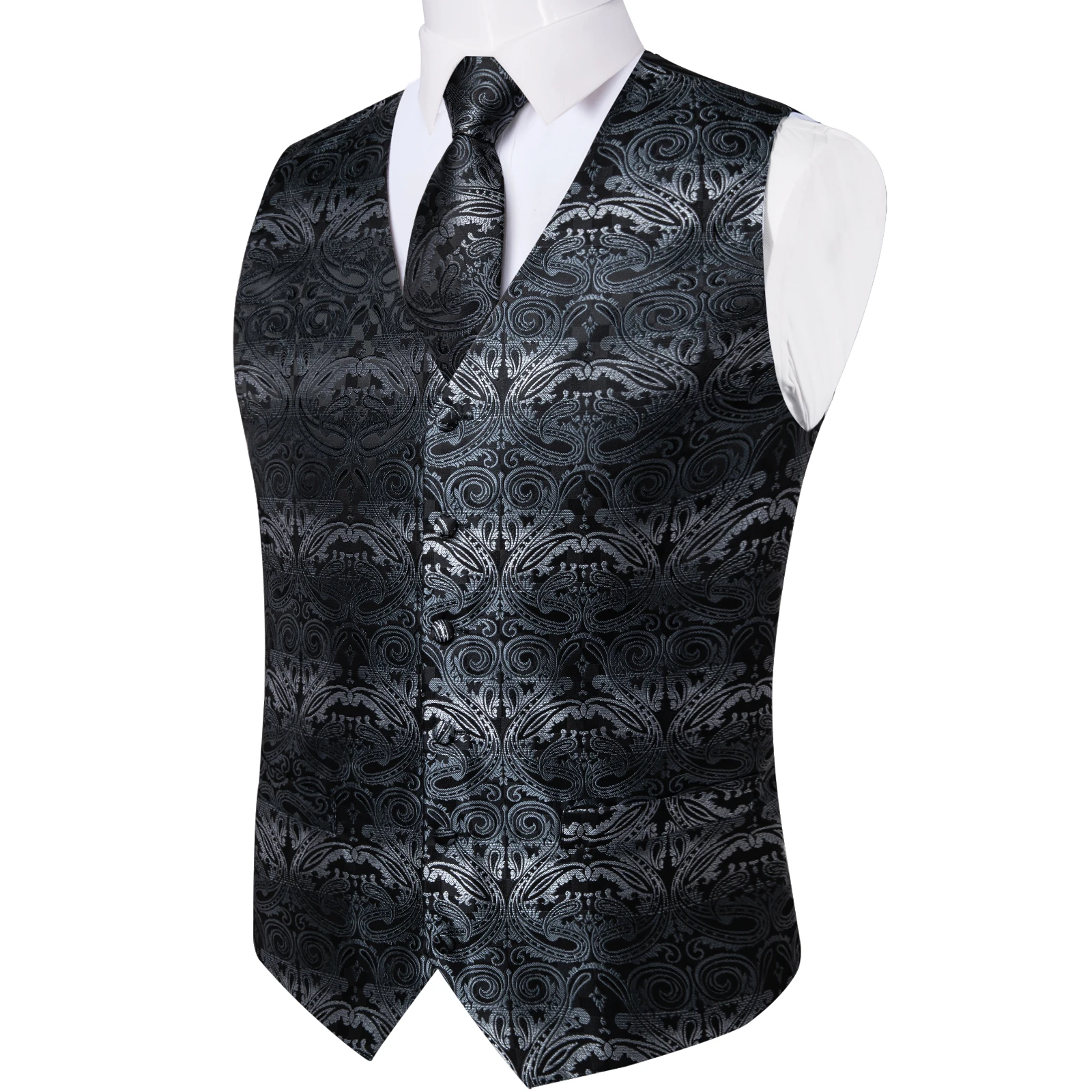 Luxus kleid weiß Paisley Hochzeits weste für Mann Anzug Mode Männer Business Smoking Weste Westen Anzug Krawatte Set Chaleco Hombre – Detail 18