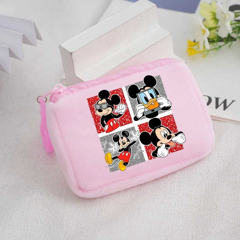 Disney Mickey Mouse Minnie Girls Mini Plush Coin Purse Children wallet Cartoon Anime Kawaii Storage Bag Kids Birthday Cute Gifts