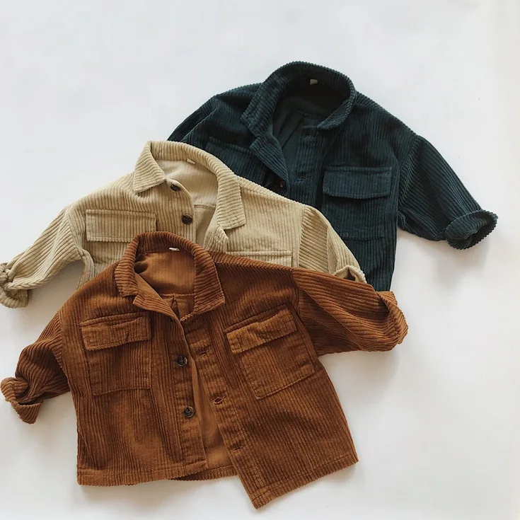 Corduroy Coat Boys Grils Children Spring Autumn New Korean Loose Casual Work Clothes Cardigan All-matching Solid