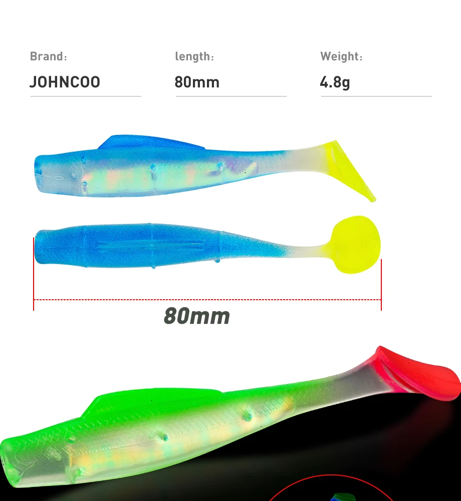 6 Stück Weiche Paddelschwanz-Swimbait UV-GLOW Angelköder 8cm TPR Weichköder 80mm 4,8g Künstliche Silikonköder Wobblers Weichköder – Detail 2