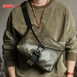 Japanese-Style Commuter Messenger Bag Men's Bags Youth Simple Leather Shoulder Bag Horizontal Leisure Cowhide Crossbody Bag