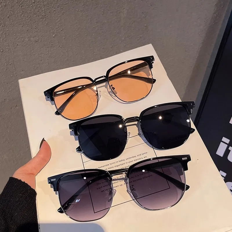 15.8Plus Size Eyebrows Semi-Rimless Sunglasses Women's Face Slimming Summer Sun-Resistant Sunglasses Men's Models Can Be Equippe