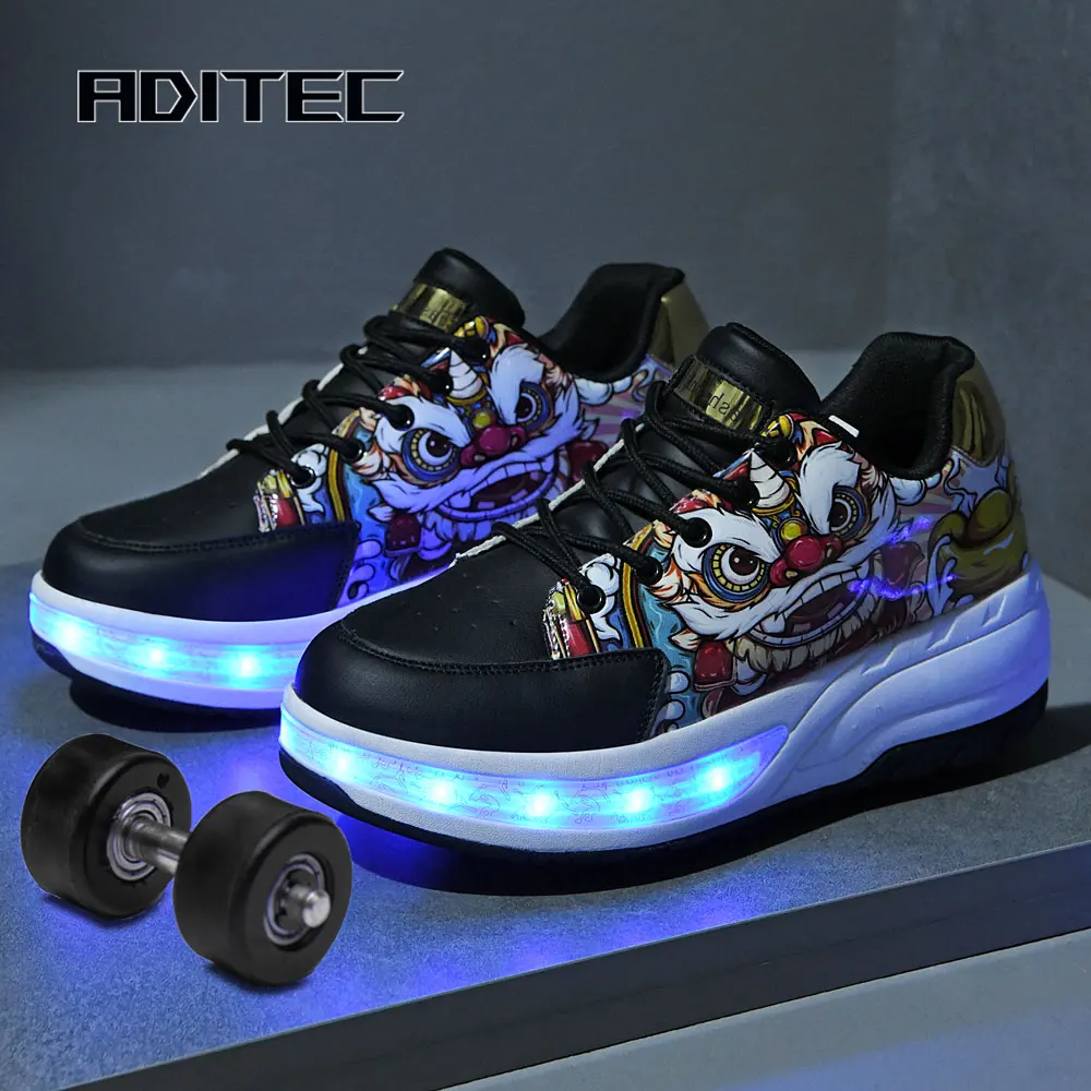 Roller Skate Shoes Kids Snickers With Wheels Children Rollerskates Fashion Outdoor Sports Shoes，Rechargeable luminescence