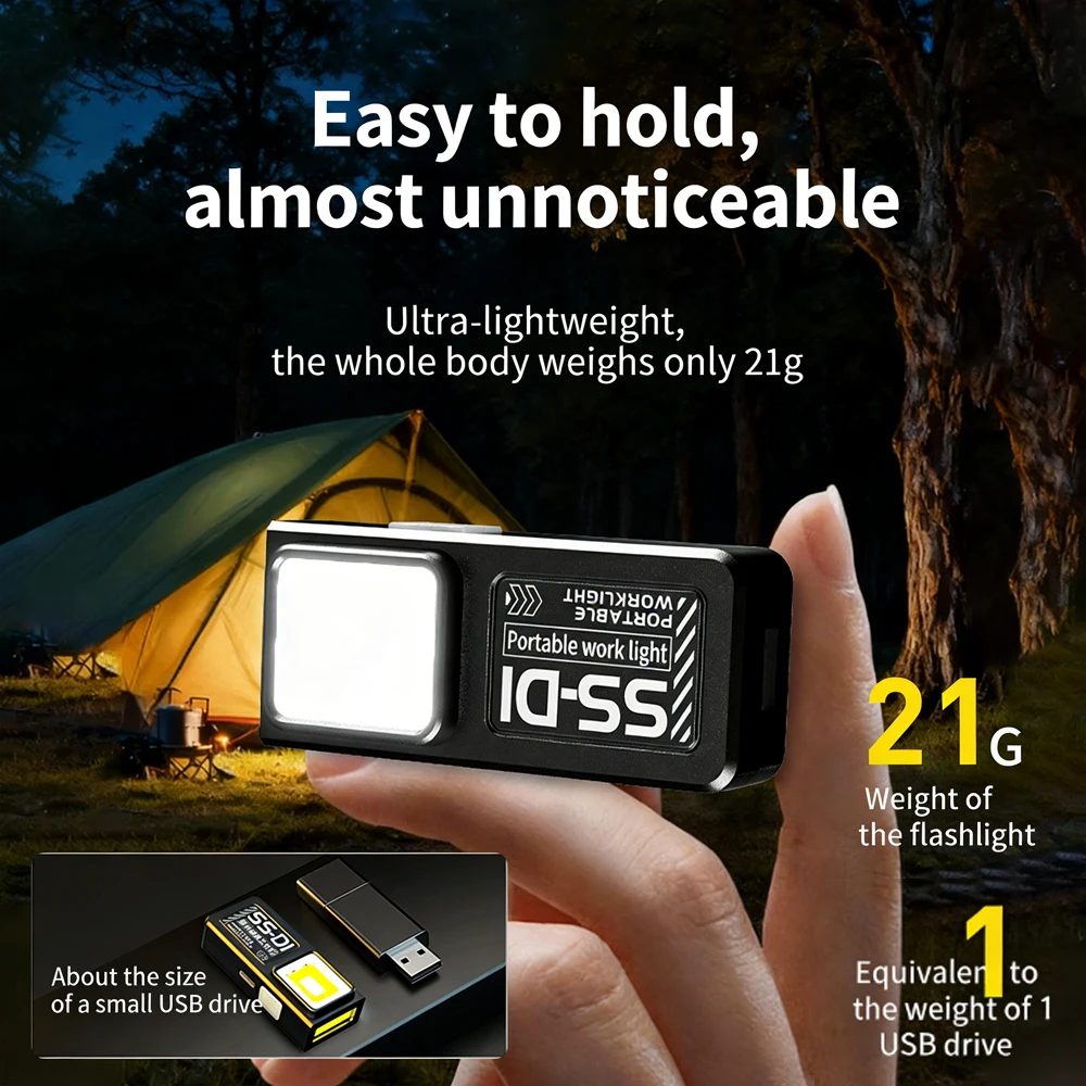

LED COB Flashlight Type C Rechargeable Portable Mini Torch Pocket Lantern Flood Work Light with Clip Magnet For Emergency