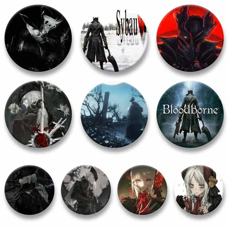 Horror Game B-Bloodborne Soft Button Pins Fashion Jewelry Accessories Clothes Bag Decor Badge Cartoon Round Brooch Ornament Gift