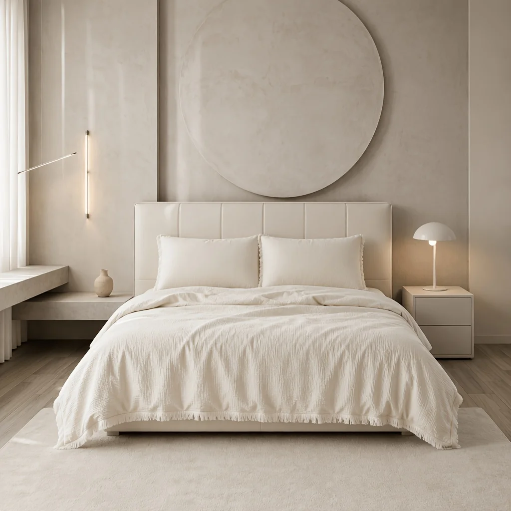 Minimalist Beige Tassel Gauze 3Pcs Bedding Set Natural Crinkle Soft Fluffy Breathable 1Duvet Cover 2Pillowcases Multiple Sizes