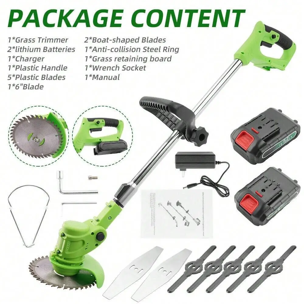 

Cordless Grass String Trimmer Lawn Edger WEed Wacker Cutter 2 Battery