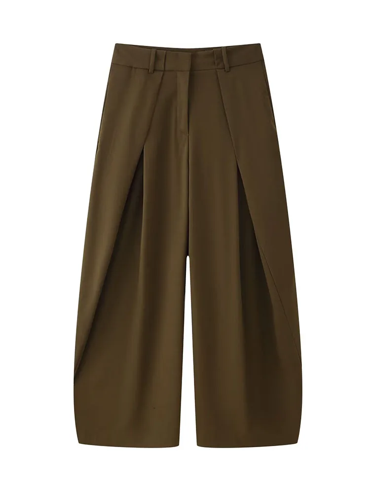 HH Women New Fashion Versatile Series Loose Pleated Trousers Female Temperament Street Style Casual Ankle-length 2-Colors Pants