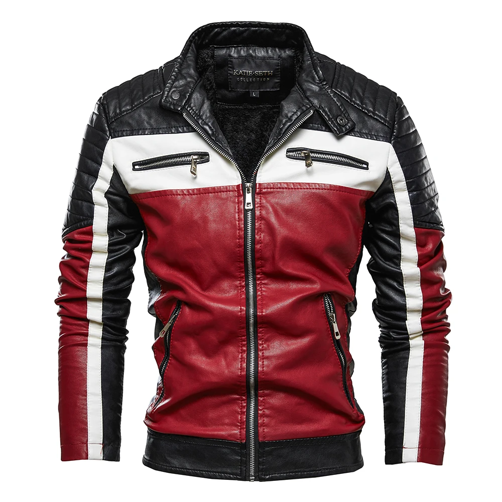 Herbst und Winter Herren Lederjacke lässig Outdoor-Bomber Multi-Pocket taktische fliegende Pu Mantel Mode Color-Block Herren bekleidung