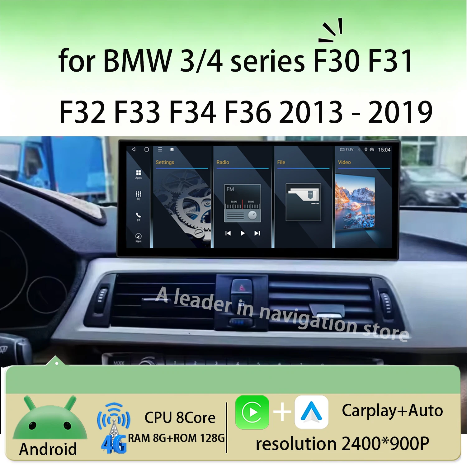 Android 16 para BMW Serie 3 y 4 F30 F31 F32 F33 F34 F36 2013 - 2019 Sistema NBT EVO GPS para Auto Navi Inalámbrico Carplay Auto BT 4G WIFI